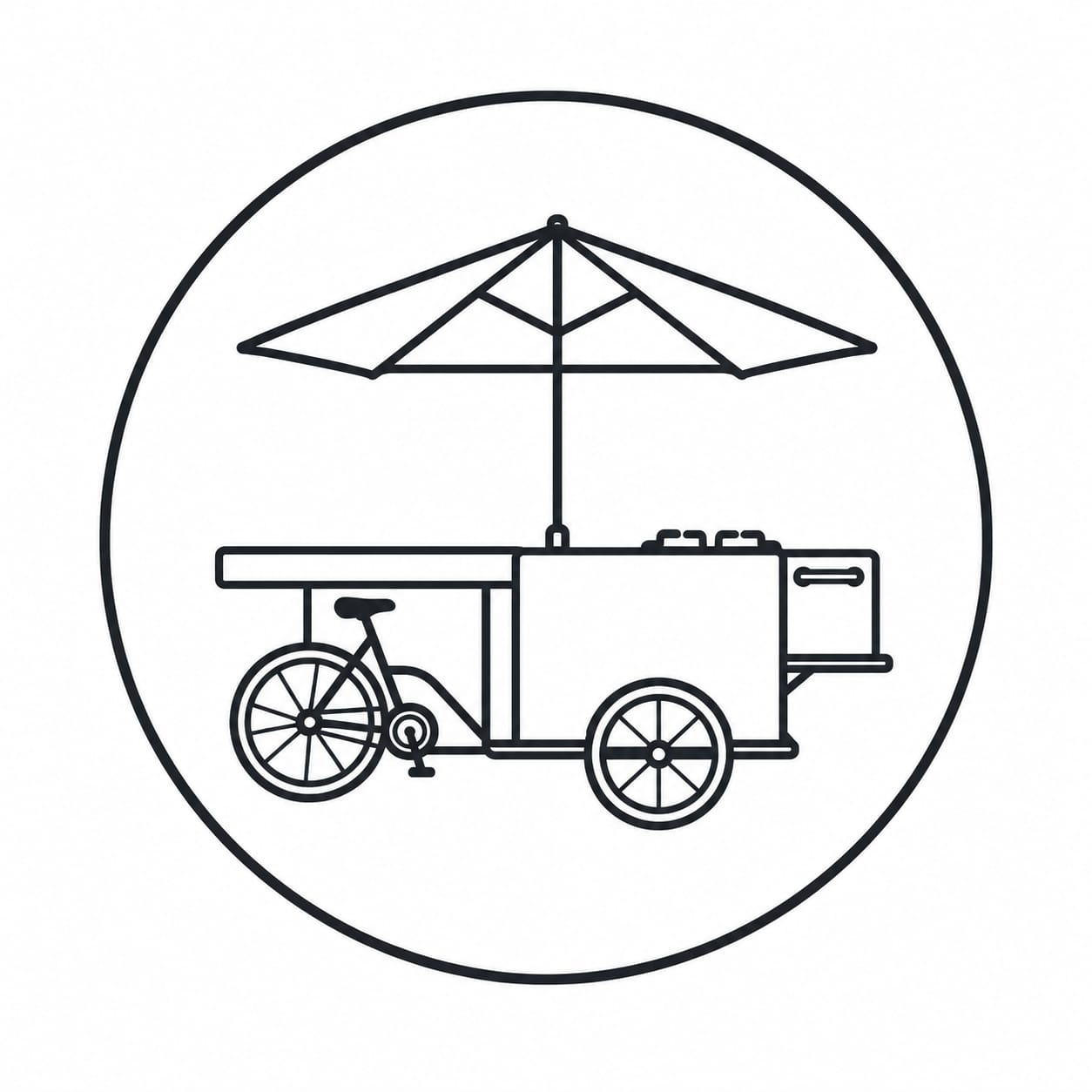 Kochvelo-Umriss mit Sonnenschirm in einem Kreis